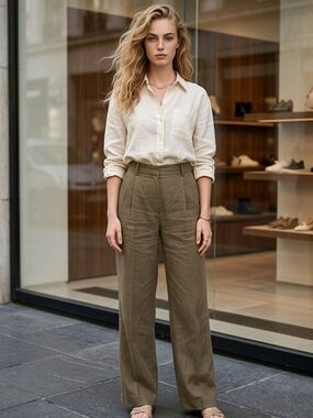 Zara Olive High-Rise Wide-Leg Trousers